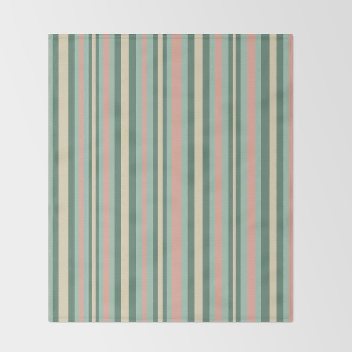 Retro Stripes in Mint Green, Pale Blush, and Cream - Vertical Stripe Pattern Throw Blanket Gallery Image 2