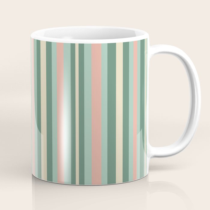 Retro Stripes in Mint Green, Pale Blush, and Cream - Vertical Stripe Pattern Coffee Mug Gallery Image 1