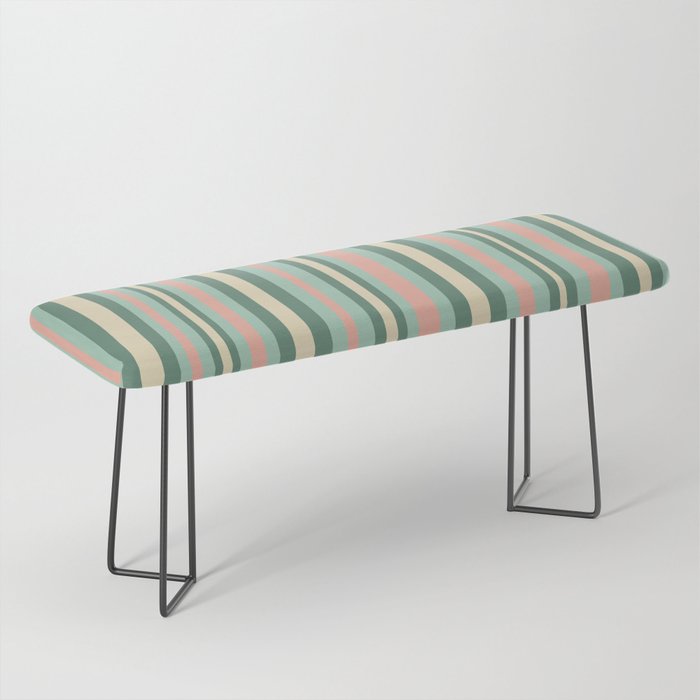 Retro Stripes in Mint Green, Pale Blush, and Cream - Vertical Stripe Pattern Bench Gallery Image 1