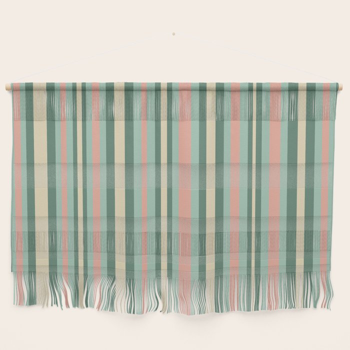 Retro Stripes in Mint Green, Pale Blush, and Cream - Vertical Stripe Pattern Wall Hanging Gallery Image 1