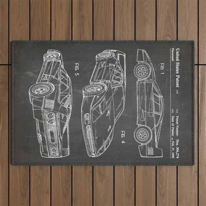 Supercar Sports Car Patent - Car Fan Classic Car Art - Black Chalkboard Outdoor Rug Gallery Image 1