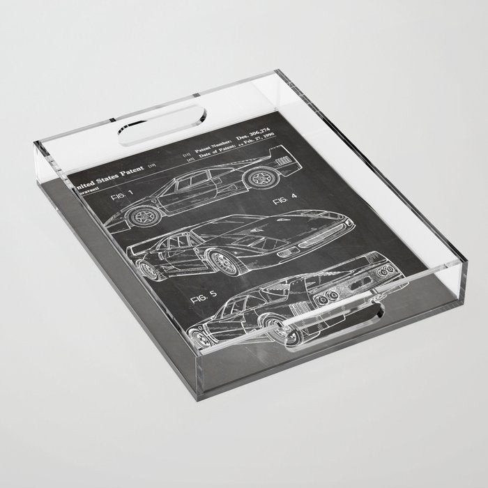 Supercar Sports Car Patent - Car Fan Classic Car Art - Black Chalkboard Acrylic Tray Gallery Image 1