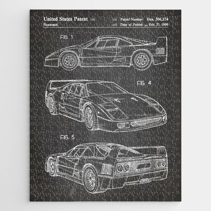 Supercar Sports Car Patent - Car Fan Classic Car Art - Black Chalkboard Jigsaw Puzzle