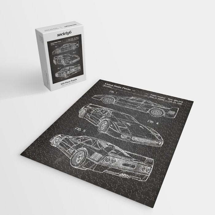 Supercar Sports Car Patent - Car Fan Classic Car Art - Black Chalkboard Jigsaw Puzzle Gallery Image 2