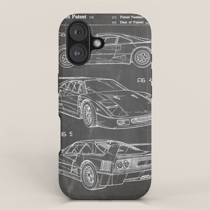 Supercar Sports Car Patent - Car Fan Classic Car Art - Black Chalkboard iPhone Case Gallery Image 1