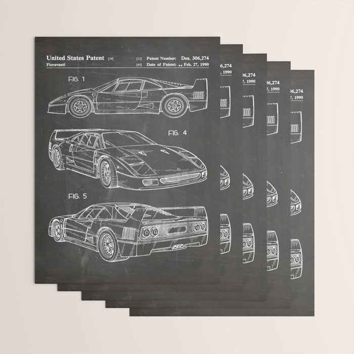 Supercar Sports Car Patent - Car Fan Classic Car Art - Black Chalkboard Wrapping Paper Gallery Image 3