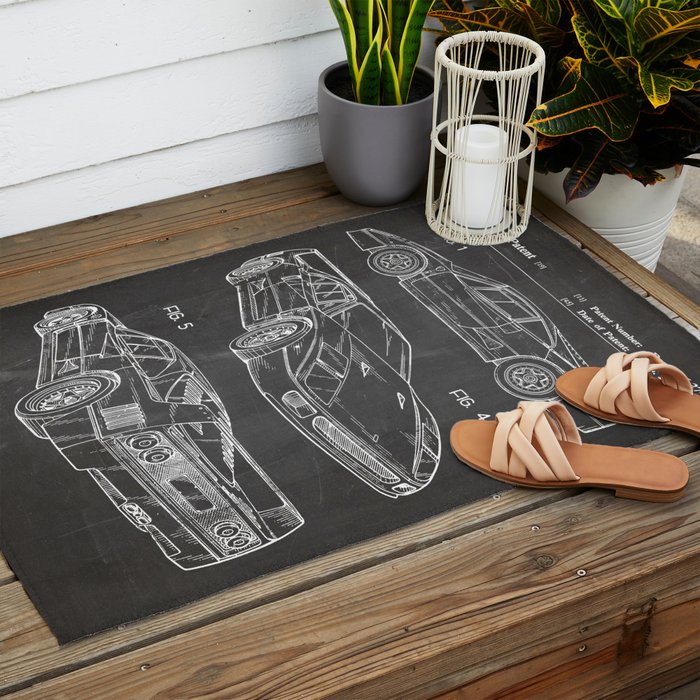 Supercar Sports Car Patent - Car Fan Classic Car Art - Black Chalkboard Outdoor Rug Gallery Image 2