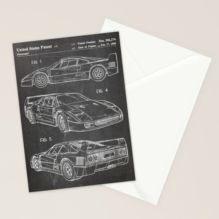 Supercar Sports Car Patent - Car Fan Classic Car Art - Black Chalkboard Stationery Card Gallery Image 2