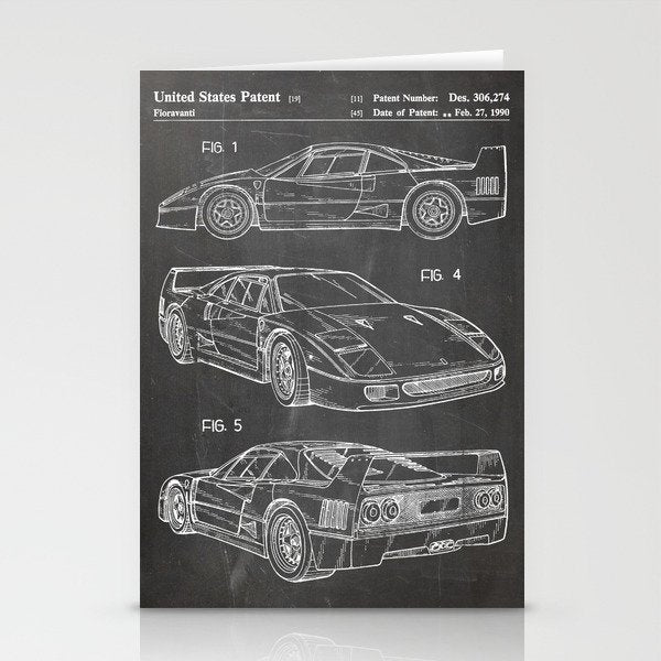 Supercar Sports Car Patent - Car Fan Classic Car Art - Black Chalkboard Stationery Card Gallery Image 2