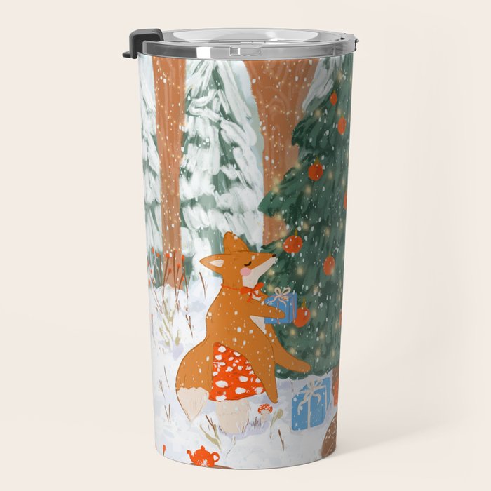 Woodland Winter Wonderland Festive Forest Animals and Christmas Tree Illustration Travel Mug Gallery Image 3