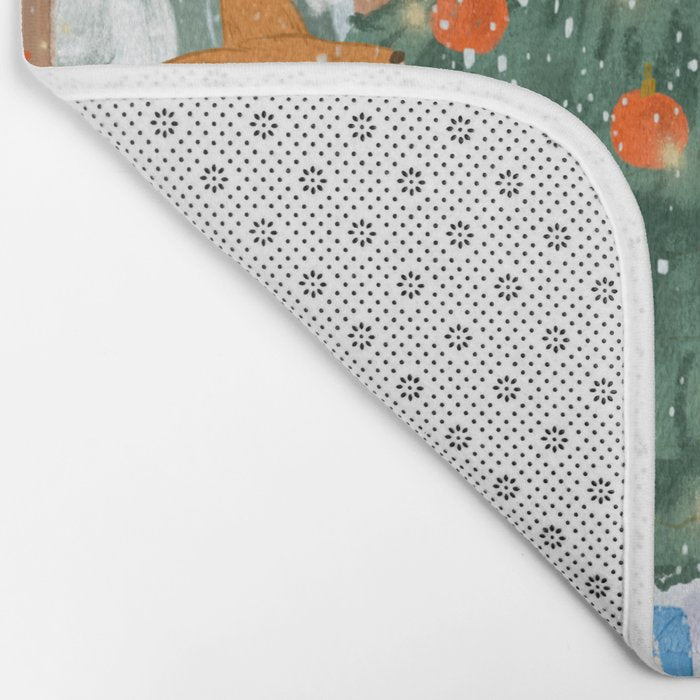 Woodland Winter Wonderland Festive Forest Animals and Christmas Tree Illustration Bath Mat Gallery Image 2
