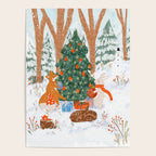 Woodland Winter Wonderland Festive Forest Animals and Christmas Tree Illustration Poster Gallery Image 4