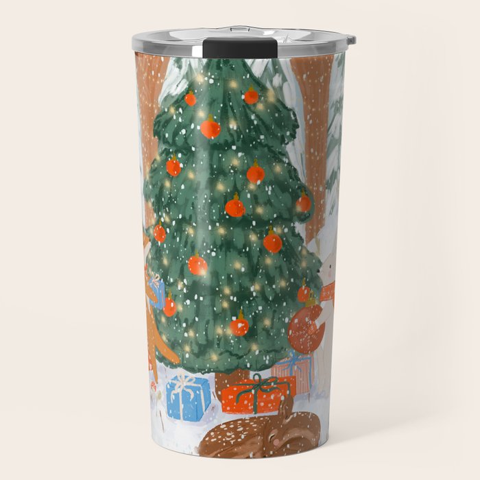 Woodland Winter Wonderland Festive Forest Animals and Christmas Tree Illustration Travel Mug Gallery Image 1