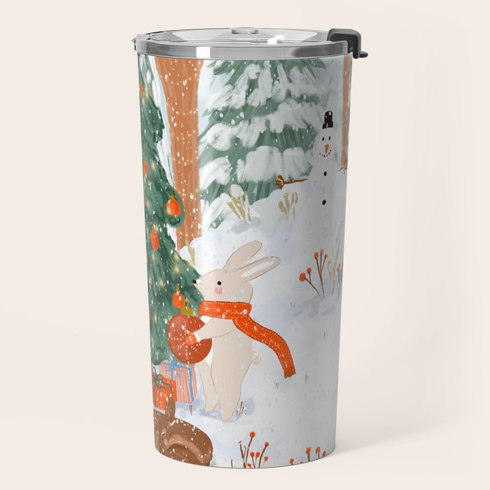 Woodland Winter Wonderland Festive Forest Animals and Christmas Tree Illustration Travel Mug Gallery Image 2