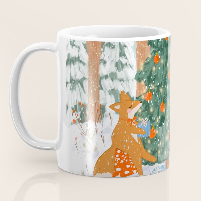 Woodland Winter Wonderland Festive Forest Animals and Christmas Tree Illustration Coffee Mug Gallery Image 3