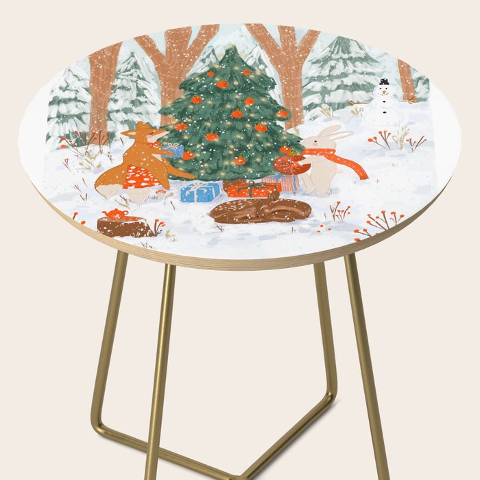 Woodland Winter Wonderland Festive Forest Animals and Christmas Tree Illustration Side Table Gallery Image 2