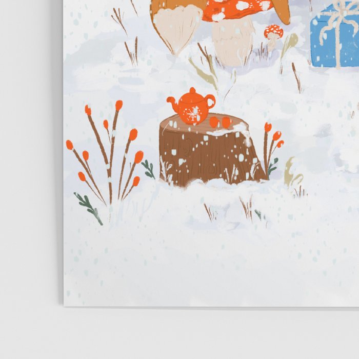 Woodland Winter Wonderland Festive Forest Animals and Christmas Tree Illustration Poster Gallery Image 3