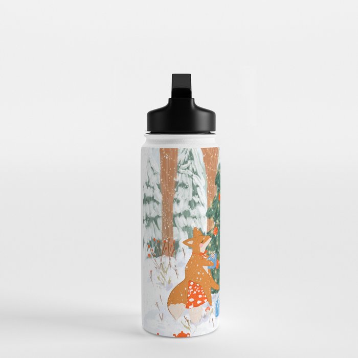 Woodland Winter Wonderland Festive Forest Animals and Christmas Tree Illustration Water Bottle Gallery Image 3