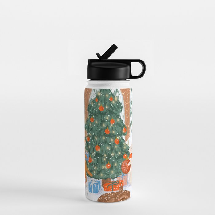 Woodland Winter Wonderland Festive Forest Animals and Christmas Tree Illustration Water Bottle Gallery Image 1