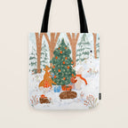 Woodland Winter Wonderland Festive Forest Animals and Christmas Tree Illustration Tote Bag Gallery Image 1