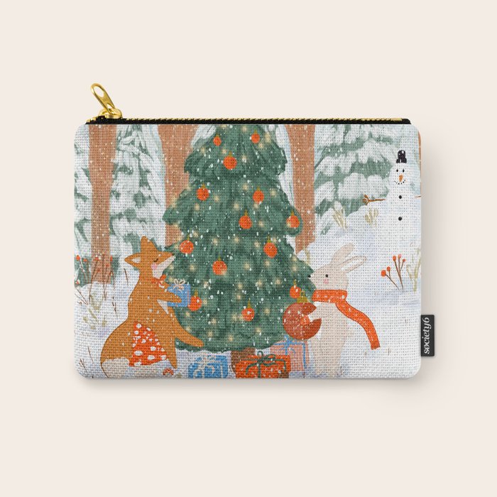 Woodland Winter Wonderland Festive Forest Animals and Christmas Tree Illustration Carry All Pouch Gallery Image 1