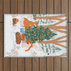 Woodland Winter Wonderland Festive Forest Animals and Christmas Tree Illustration Outdoor Rug Gallery Image 1