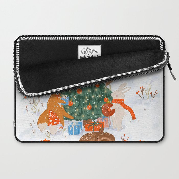 Woodland Winter Wonderland Festive Forest Animals and Christmas Tree Illustration Laptop Sleeve Gallery Image 2