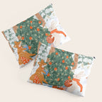 Woodland Winter Wonderland Festive Forest Animals and Christmas Tree Illustration Pillow Sham Gallery Image 3