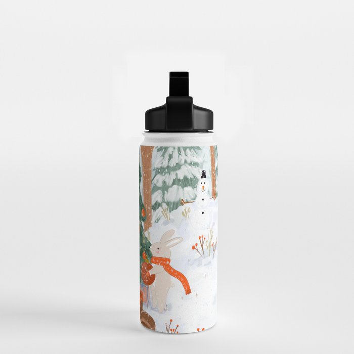 Woodland Winter Wonderland Festive Forest Animals and Christmas Tree Illustration Water Bottle Gallery Image 2