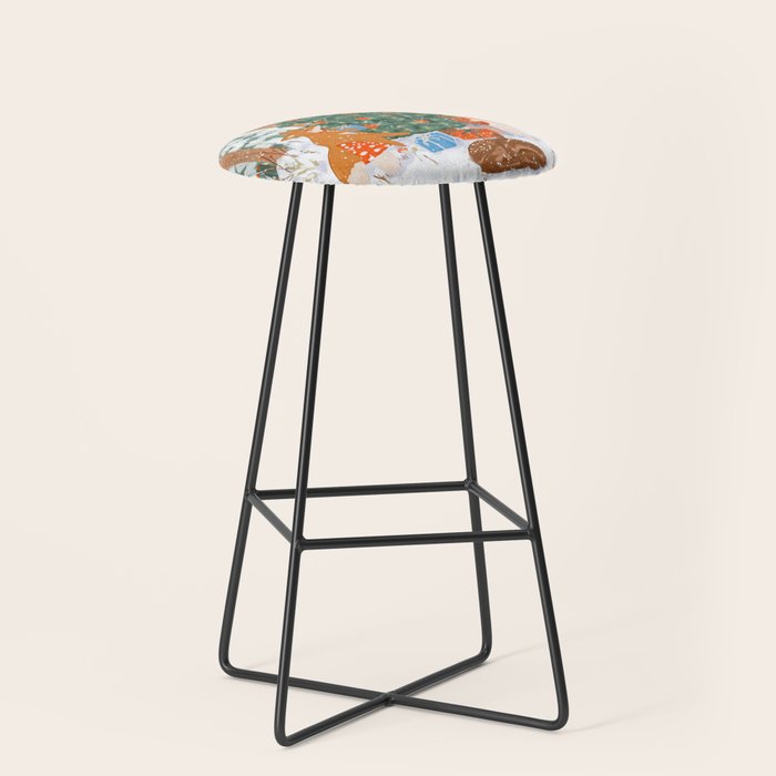 Woodland Winter Wonderland Festive Forest Animals and Christmas Tree Illustration Stool Gallery Image 1