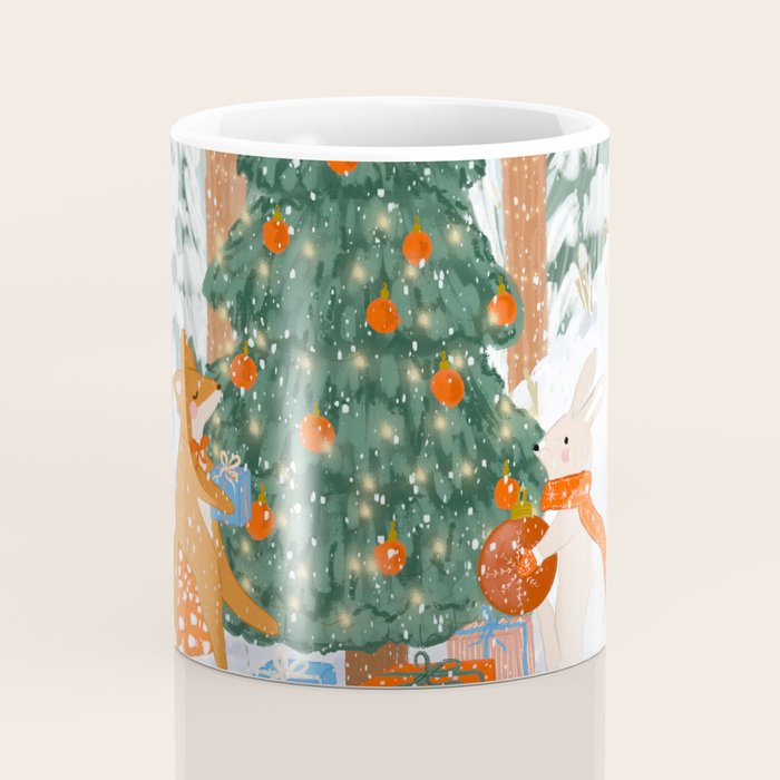 Woodland Winter Wonderland Festive Forest Animals and Christmas Tree Illustration Coffee Mug Gallery Image 4