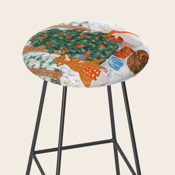 Woodland Winter Wonderland Festive Forest Animals and Christmas Tree Illustration Stool Gallery Image 2