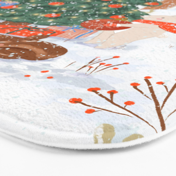 Woodland Winter Wonderland Festive Forest Animals and Christmas Tree Illustration Bath Mat Gallery Image 3