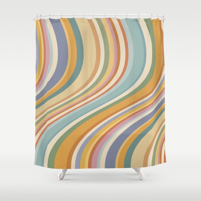 Wavy Stripes VI - Vintage Pastel Shower Curtain Gallery Image 1