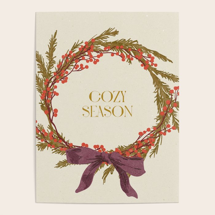 Cozy Season. Christmas wreath with bow Poster Gallery Image 4