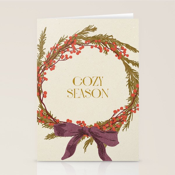 Cozy Season. Christmas wreath with bow Stationery Card Gallery Image 1