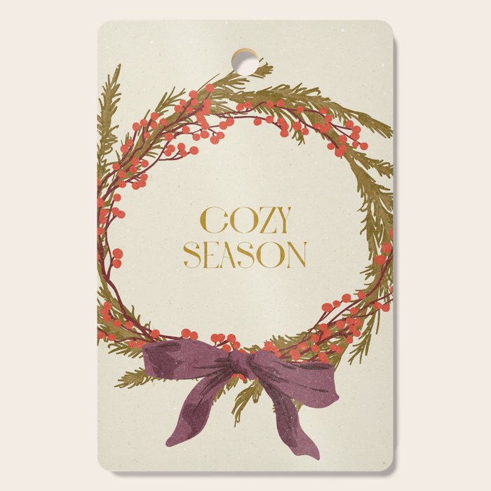 Cozy Season. Christmas wreath with bow Cutting Board Gallery Image 1