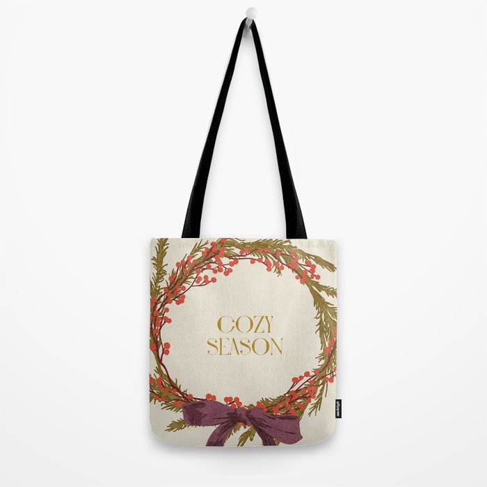 Cozy Season. Christmas wreath with bow Tote Bag Gallery Image 2