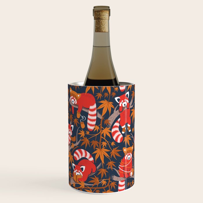 Red panda blending with the foliage // navy background red cozy animals fog brown taupe tree branches orange acer leaves Wine Chiller Gallery Image 3