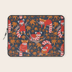 Red panda blending with the foliage // navy background red cozy animals fog brown taupe tree branches orange acer leaves Laptop Sleeve Gallery Image 1