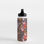 Red panda blending with the foliage // navy background red cozy animals fog brown taupe tree branches orange acer leaves Water Bottle Gallery Image 3