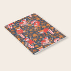 Red panda blending with the foliage // navy background red cozy animals fog brown taupe tree branches orange acer leaves Notebook Gallery Image 2