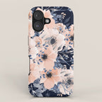 Festive, Floral Watercolor Print, Navy and Pink iPhone Case Gallery Image 1