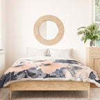 Festive, Floral Watercolor Print, Navy and Pink Duvet Cover Gallery Image 3