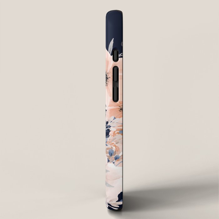 Festive, Floral Watercolor Print, Navy and Pink iPhone Case Gallery Image 2
