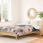 Festive, Floral Watercolor Print, Navy and Pink Duvet Cover Gallery Image 2