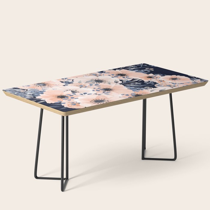 Festive, Floral Watercolor Print, Navy and Pink Coffee Table Gallery Image 1