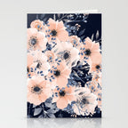 Festive, Floral Watercolor Print, Navy and Pink Stationery Card Gallery Image 2