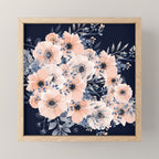 Festive, Floral Watercolor Print, Navy and Pink Mini Art Print Gallery Image 1