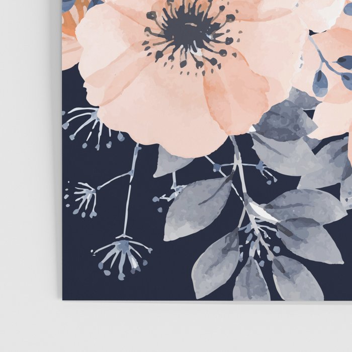 Festive, Floral Watercolor Print, Navy and Pink Poster Gallery Image 3
